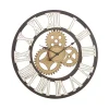 Outlet Kirklands Home Brown Metal Open Face Gold Gears Wall Clock