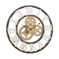 Outlet Kirklands Home Brown Metal Open Face Gold Gears Wall Clock