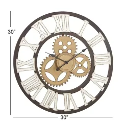 Outlet Kirklands Home Brown Metal Open Face Gold Gears Wall Clock