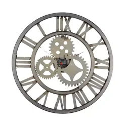 Outlet Kirklands Home Brown Metal Open Face Gold Gears Wall Clock