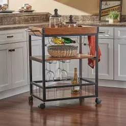 Sale Kirklands Home Brown Norcross Industrial Rolling Bar Cart