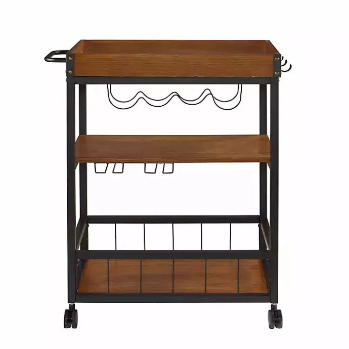 Sale Kirklands Home Brown Norcross Industrial Rolling Bar Cart