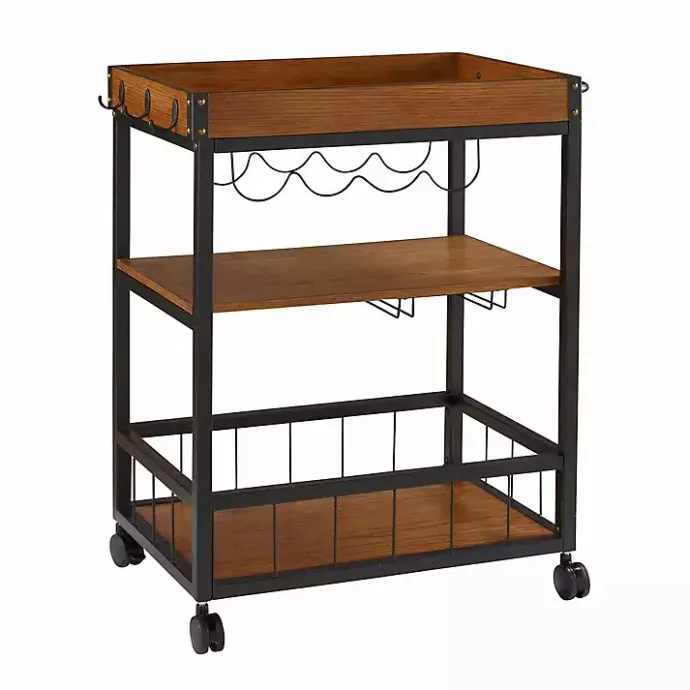 Sale Kirklands Home Brown Norcross Industrial Rolling Bar Cart