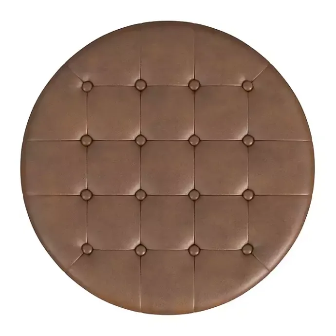 Best Kirklands Home Round Faux Leather Tufted Storage Ottoman Brown