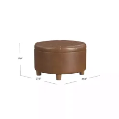 Best Kirklands Home Round Faux Leather Tufted Storage Ottoman Brown