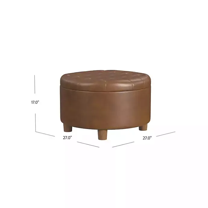 Best Kirklands Home Round Faux Leather Tufted Storage Ottoman Brown