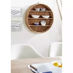 Best Kirklands Home Brown Sea Grass Woven Round Wall Shelf