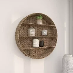 Best Kirklands Home Brown Sea Grass Woven Round Wall Shelf