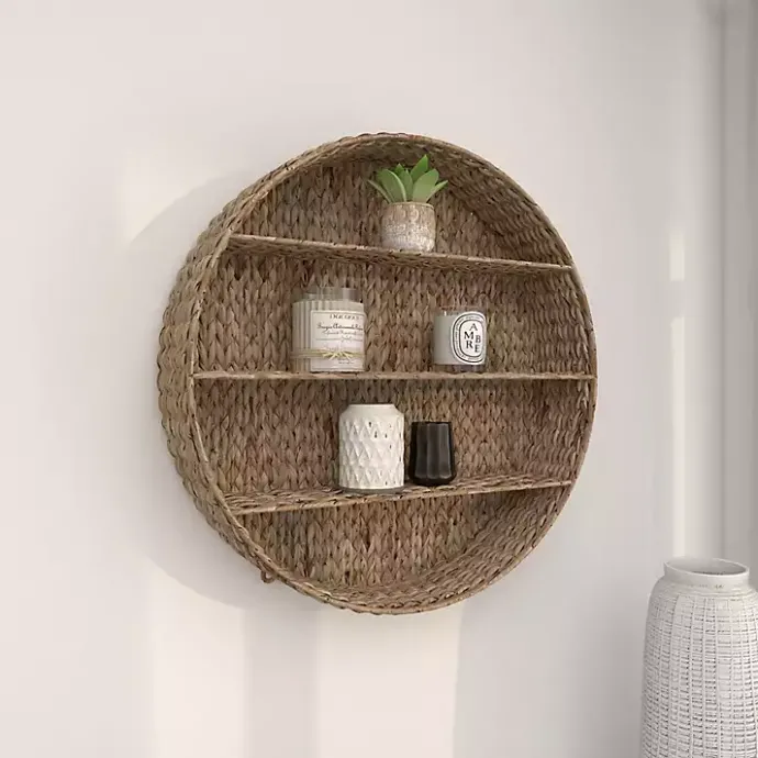 Best Kirklands Home Brown Sea Grass Woven Round Wall Shelf