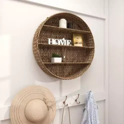 Best Kirklands Home Brown Sea Grass Woven Round Wall Shelf