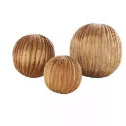 Kirklands Home Brown Teak Wood Carved Orbs, Set of 3