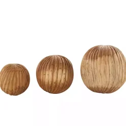 Kirklands Home Brown Teak Wood Carved Orbs, Set of 3