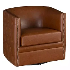 Online Kirklands Home Tufted Faux Leather Barrel Swivel Chair Brown