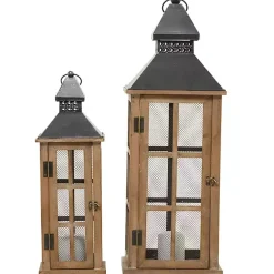 Online Kirklands Home Brown Windowpane Mesh Lanterns, Set of 2