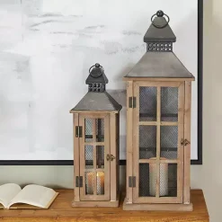 Online Kirklands Home Brown Windowpane Mesh Lanterns, Set of 2