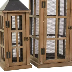 Online Kirklands Home Brown Windowpane Mesh Lanterns, Set of 2