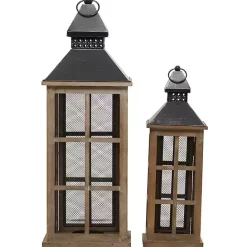 Online Kirklands Home Brown Windowpane Mesh Lanterns, Set of 2