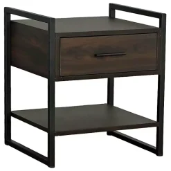 Kirklands Home Wood & Black Metal Frame Nightstand Brown