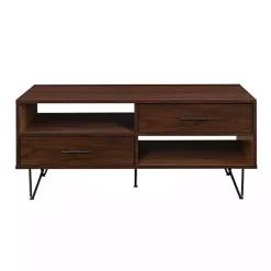 Discount Kirklands Home Brown Wood & Black Metal Hairpin Legs Coffee Table