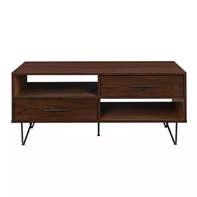 Discount Kirklands Home Brown Wood & Black Metal Hairpin Legs Coffee Table