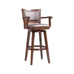 Hot Kirklands Home Wood and Faux Leather Swivel Bar Stool Brown