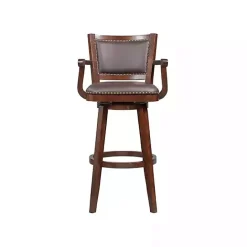 Hot Kirklands Home Wood and Faux Leather Swivel Bar Stool Brown