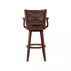 Hot Kirklands Home Wood and Faux Leather Swivel Bar Stool Brown