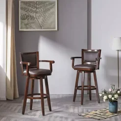 Hot Kirklands Home Wood and Faux Leather Swivel Bar Stool Brown