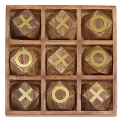 Kirklands Home Wood and Gold Tic Tac Toe Game Set Brown
