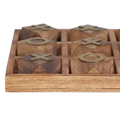Kirklands Home Wood and Gold Tic Tac Toe Game Set Brown