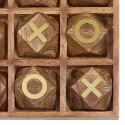 Kirklands Home Wood and Gold Tic Tac Toe Game Set Brown