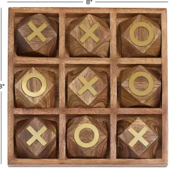 Kirklands Home Wood and Gold Tic Tac Toe Game Set Brown