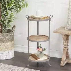 Best Kirklands Home Brown Wood and Metal 3-Tier Side Table Gray