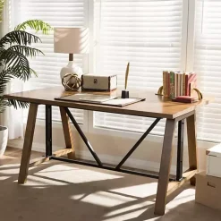 Clearance Kirklands Home Brown Wood and Metal Linear Base Desk