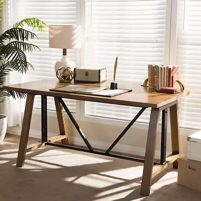 Clearance Kirklands Home Brown Wood and Metal Linear Base Desk