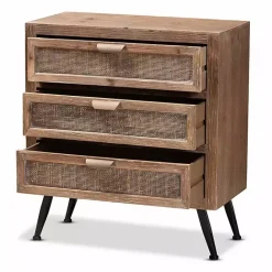 Online Kirklands Home Wood and Rattan 3-Drawer Cabinet Brown