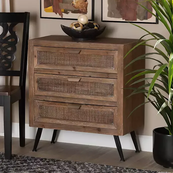 Online Kirklands Home Wood and Rattan 3-Drawer Cabinet Brown