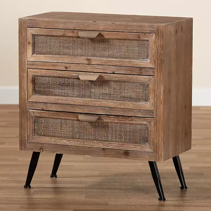 Online Kirklands Home Wood and Rattan 3-Drawer Cabinet Brown