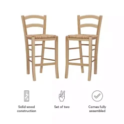 Discount Kirklands Home Wood and Seagrass Counter Stools, Set of 2 Brown