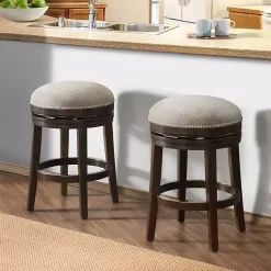 New Kirklands Home Brown Wood Backless Swivel 2-pc. Counter Stool Set Gray
