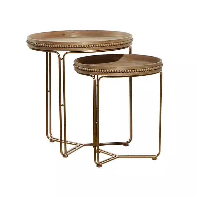 Best Kirklands Home Wood Beaded Nesting Side Tables, Set of 2 Brown