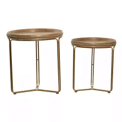 Best Kirklands Home Wood Beaded Nesting Side Tables, Set of 2 Brown