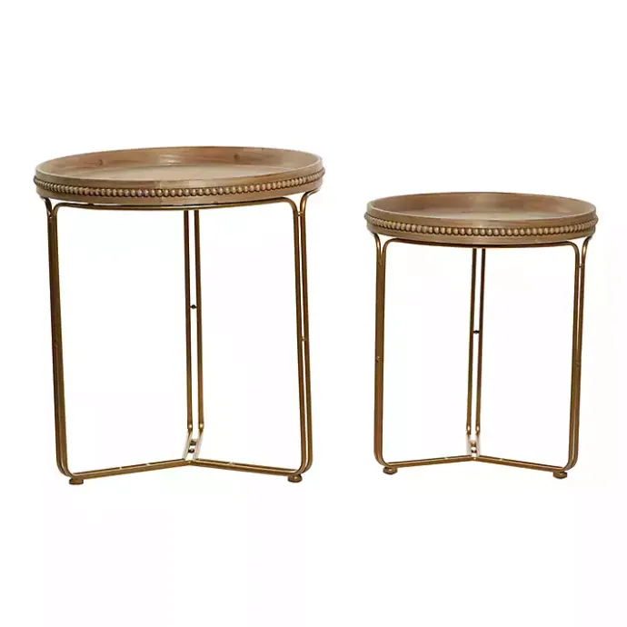 Best Kirklands Home Wood Beaded Nesting Side Tables, Set of 2 Brown