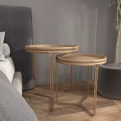 Best Kirklands Home Wood Beaded Nesting Side Tables, Set of 2 Brown