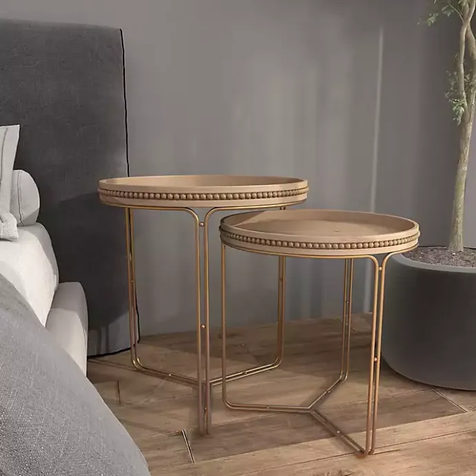 Best Kirklands Home Wood Beaded Nesting Side Tables, Set of 2 Brown