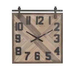 Outlet Kirklands Home Brown Wood Black Metal Accent Square Wall Clock