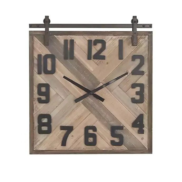 Outlet Kirklands Home Brown Wood Black Metal Accent Square Wall Clock