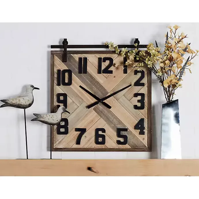 Outlet Kirklands Home Brown Wood Black Metal Accent Square Wall Clock