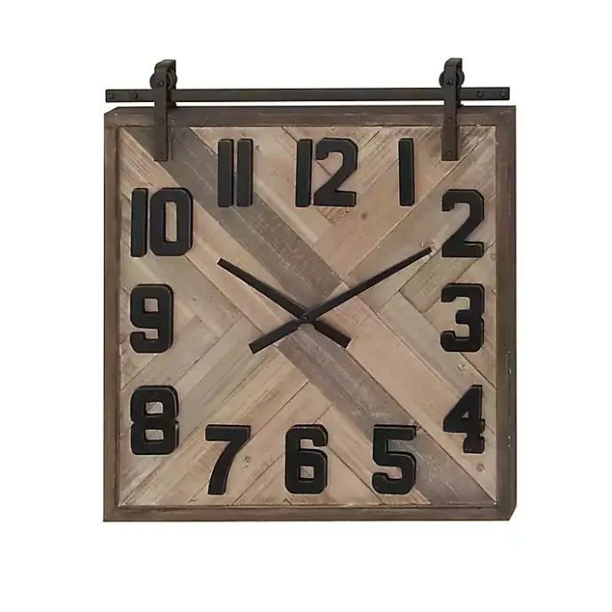 Outlet Kirklands Home Brown Wood Black Metal Accent Square Wall Clock