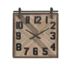Outlet Kirklands Home Brown Wood Black Metal Accent Square Wall Clock